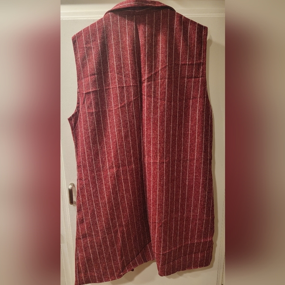 Allegra K Women Notched Lapel Open Front Textured Plaids Tunic Vest XL Red NWT! - Picture 3 of 13